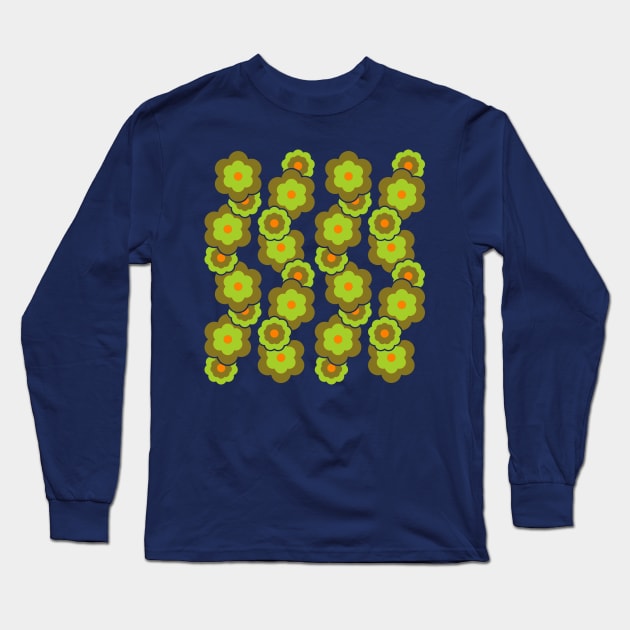 Retro Green Daisies Long Sleeve T-Shirt by zeljkica